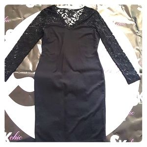 MIUSOL black fitted Long sleeve midi dress